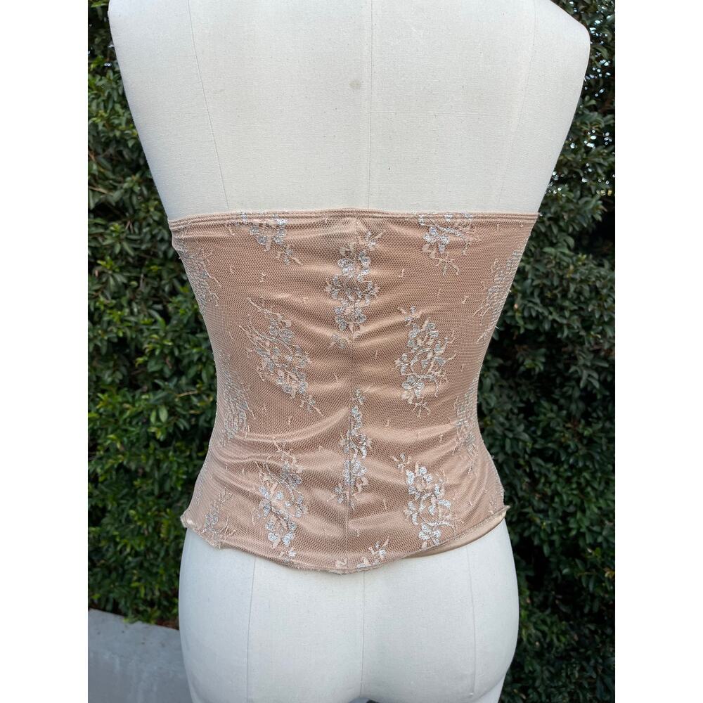 Y2K Hourglass Nude Brown Gold Lace Strapless Corset Small - Picture 5 of 12